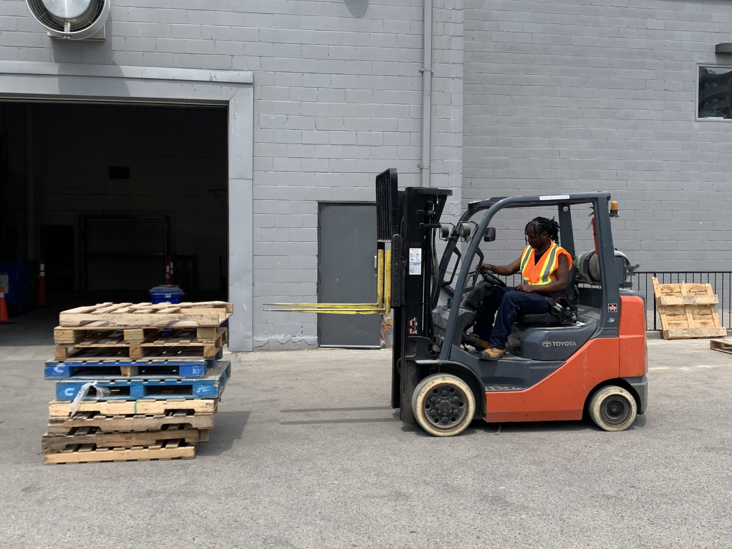 LMT student learning to drive a forklift