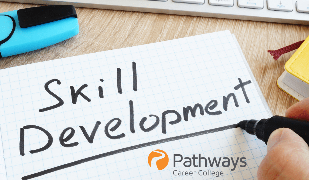 cover feature skill development in marker on graph paper, pathways career college logo underneath